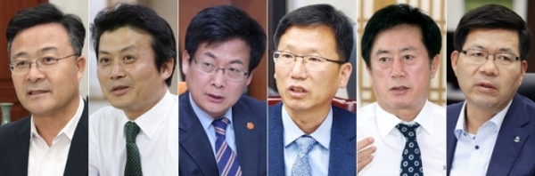 김성제 전 의왕시장, 김만수 전 부천시장, 최성 전 고양시장, 유영록 전 김포시장, 정찬민 전 용인시장, 공재광 전 평택시장(왼쪽부터)