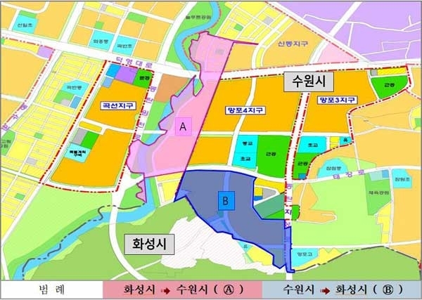 수원·화성시 행정경계 조정 도면./수원시 제공