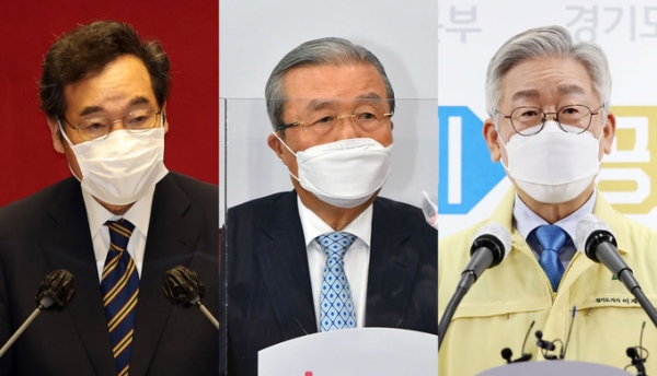 ▲ (왼쪽부터) 이낙연 더불어민주당 대표, 김종인 국민의힘 비대위원장, 이재명 경기도지사 (사진=연합뉴스/자료사진)