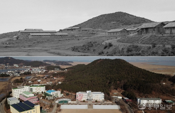 선감학원은 1942년부터 1982년까지 40년간 국가폭력이 자행된 소년수용소다. 이곳을 스쳐 간 4천700명 소년들의 삶은 무너졌지만, 아직 국가 차원의 진상규명·사과는 요원하다. 첫번째 흑백 사진은 1950년대 촬영된 안산 선감도의 모습. 직원 관사와 소년들이 거주했던 기숙사의 모습이 담겨있다. 그 아래는 6일 상공에서 촬영한 선감도 전경. 선감학원 본부가 있었던 터에는 경기창작센터가 들어서 있다. 김영운기자·국가기록원