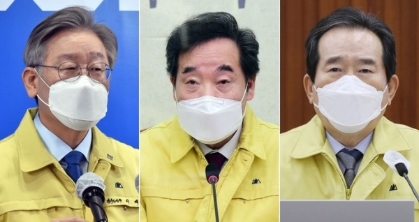 (왼쪽부터) 이재명 경기지사 · 이낙연 대표 · 정세균 총리. 사진=연합