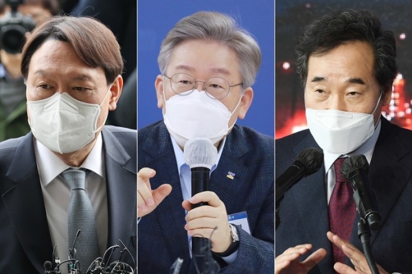 차기 대통령 선거가 1년 앞으로 다가온 가운데 여·야 대권주자 구도가 요동치고 있다. 왼쪽부터 윤석열 전 검찰총장, 이재명 경기도지사, 이낙연 더불어민주당 대표. 사진=중부DB·연합뉴스