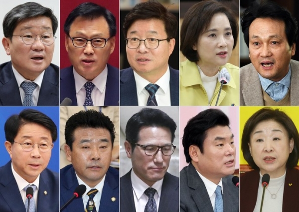 (왼쪽 위부터 시계방향으로)전해철 행정안전부 장관, 박광온 의원, 염태영 수원시장, 유은혜 사회부총리 겸 교육부장관, 안민석 의원, 심상정 의원, 원유철 의원, 정병국 의원, 박정 의원, 조정식 의원. 사진=중부일보DB·연합