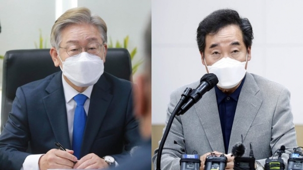 이재명 경기도지사(왼쪽)와 이낙연 민주당 전 대표. 사진=연합뉴스