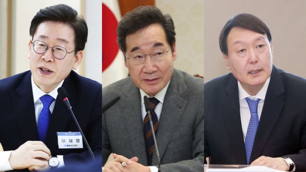 (왼쪽부터)이재명 경기도지사, 이낙연 전 더불어민주당 대표, 윤석열 전 검찰총장. 사진=연합뉴스