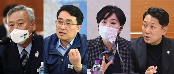 (왼쪽부터)이재강 평화부지사, 이헌욱 경기주택도시공사 사장, 제윤경 경기도일자리재단 대표, 진석범 경기복지재단 대표