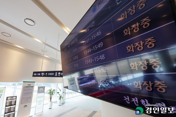 최근 코로나 19 사망자와 환절기 사망자 등이 증가하며 화장 수요도 급격히 늘어나고 있다. 17일 오후 경기도 내 한 화장장 모니터에 화장 현황이 표시되고 있다. /김도우 기자
