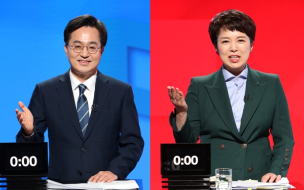▲ 6·1 지방선거를 20여 일 앞두고 김동연 더불어민주당, 김은혜 국민의힘 경기지사 후보가 첫 토론회에서 치열하게 맞붙었다. (사진=경기언론인클럽 제공)
