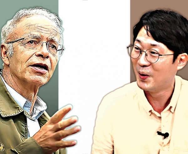 왼쪽부터)피터 싱어 美 프린스턴대 교수, 구정우 성균관대 교수