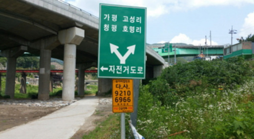 응급상황을 대비해 자전거도로에 설치된 국가지점번호판 사진. 경기일보 DB