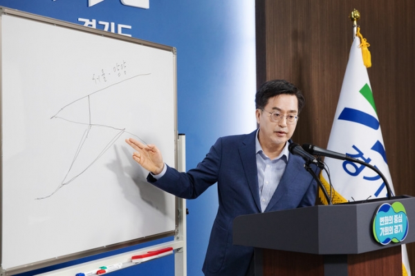 3일 오전 경기도청 브리핑룸에서 김동연 경기도지사가 서울-양평 고속도로 사업 관련 입장발표를 하고 있다. 사진=경기도청